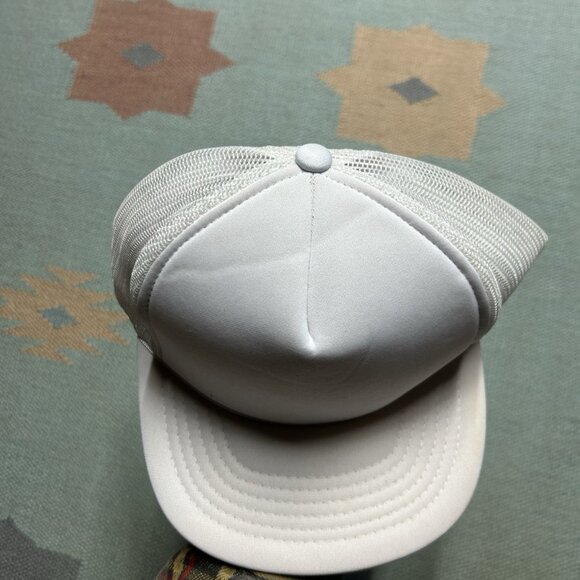 Vintage 80s 90s trucker hat mesh cap blank white snapback plain adjustable - Picture 4 of 9
